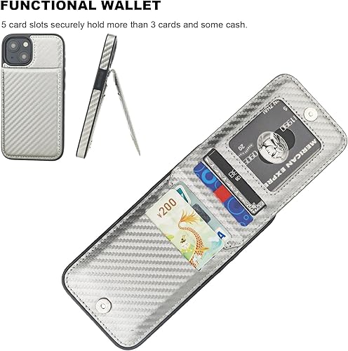 Miniatura 10 de KIHUWEY Funda compatible con iPhone 13 con soporte para tarjeta de crédito, cierre magnético de cuero de alta calidad, funda protectora resistente