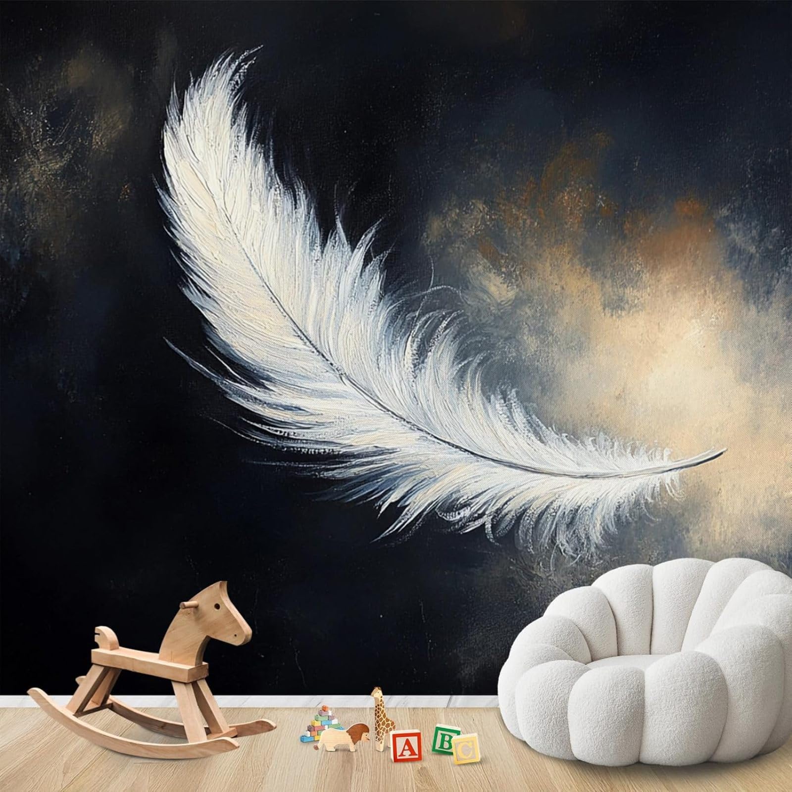 hgjdjhnf Photo Wallpaper White Feathers Spiritual Non-Woven Wallpaper ModernLiving Room Bedroom Children's RoomDecoration Motif Wallpaper,400cmx280cmSticker - Background- Painting - Pos