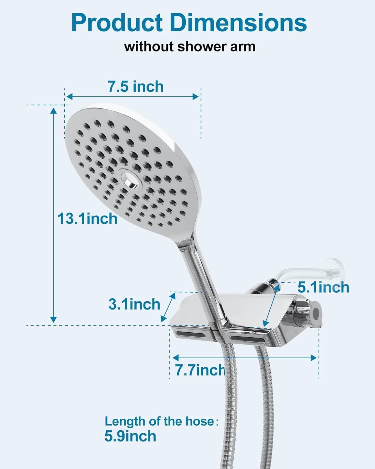 7.5" Rainfall Filtered Shower Head with Handheld Showerhead with Filter High Pressure 2-in-1 Dual Spa System Water Softener Filters for Hard Water 59" Stainless Steel Hose Chrome Polish