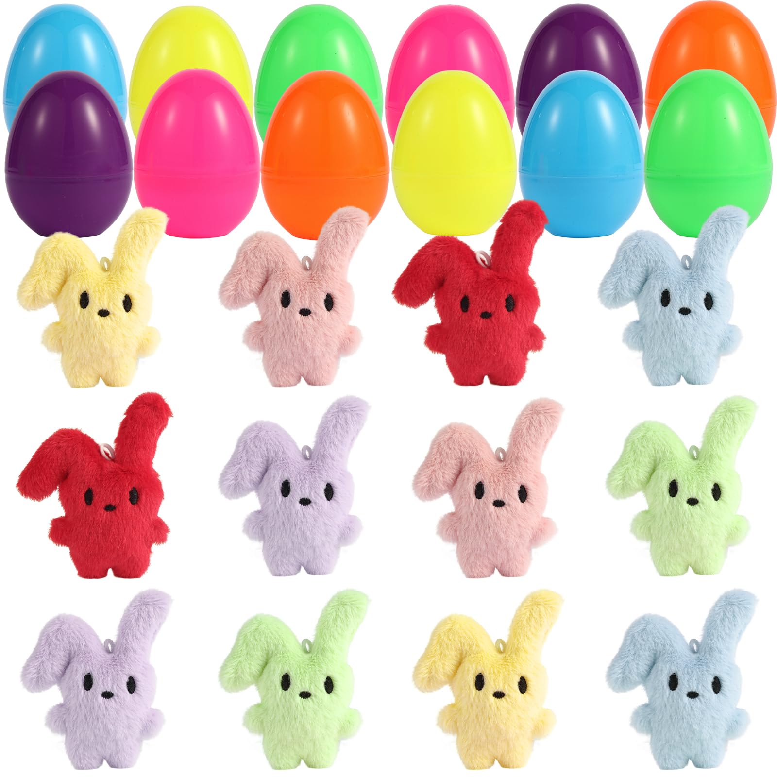 12PCS Easter Eggs with Plush Bunny Toys Cute Stuffed Bunnies Easter Basket Stuffers for Boys Girls Easter Egg