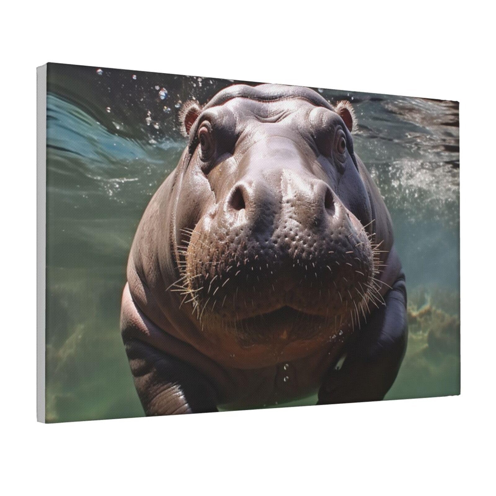 Framed Wall Art for Living Room Art Work, Diving Hippo Picture Prints Modern Office Wall Paintings Poster Aesthetic Wall Decorations for Home Decor Ready To Hang 12"x18"