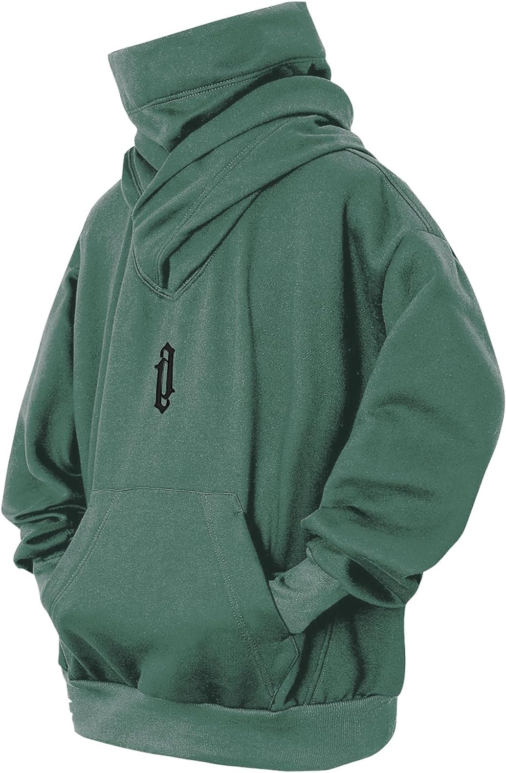 Hoodies for Men Cowl Neck Hoodie Fleece Pullover Sweat Hood Long Sleeve Sweatshirt Casual Pullover Fall Winter Loose Fit Tops with Embroidery