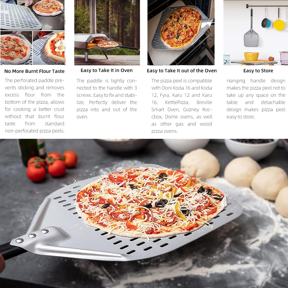 Pala Per Pizza Pala for pizza grande da 18 pollici, pala perforata, manico in metallo for forno, utensili cucina, accessori for la cottura antiaderenti(18 inch 142cm)