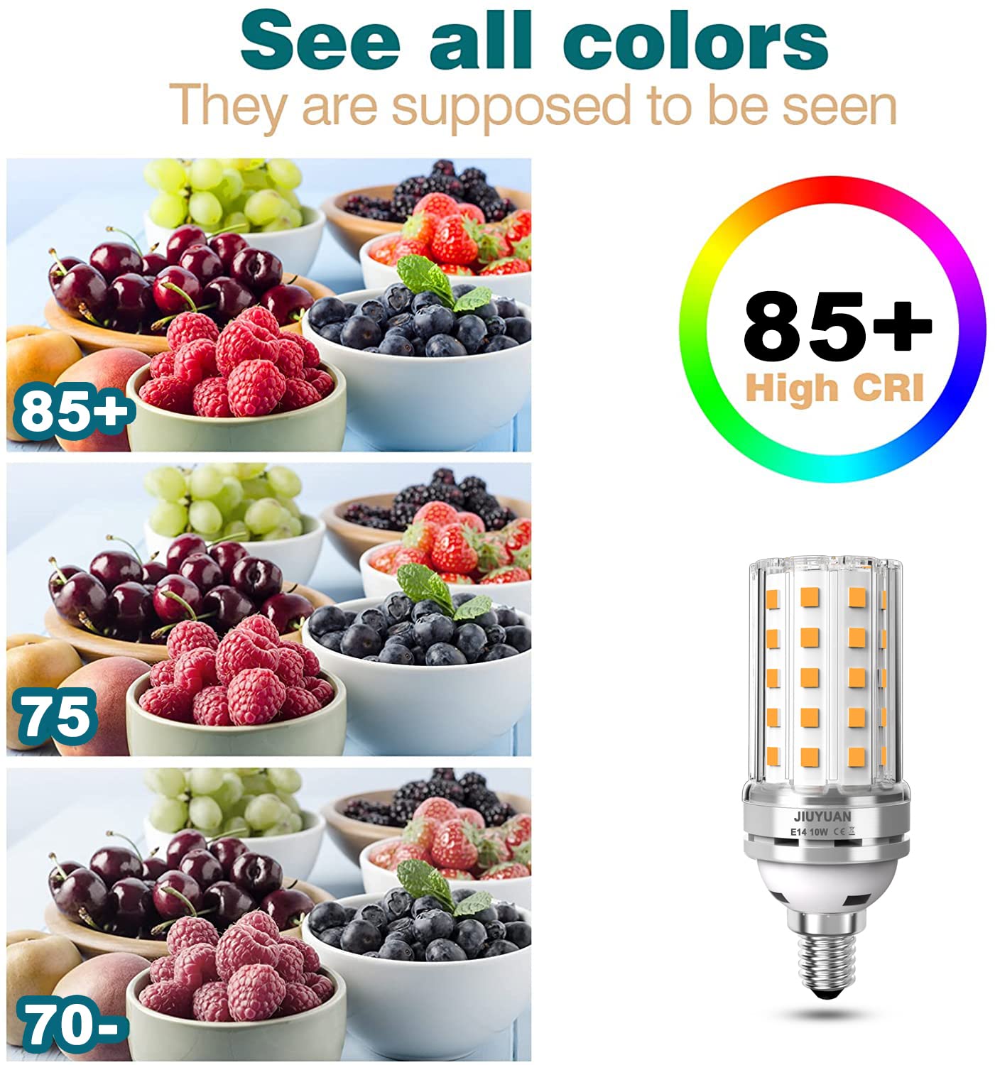 JIUYUAN Lampadine a LED E14 10W 80W Lampadine a Incandescenza Equivalenti Bianco Caldo 3000K 1000Lm E14 Lampadina LED di mais 5 Pezzi