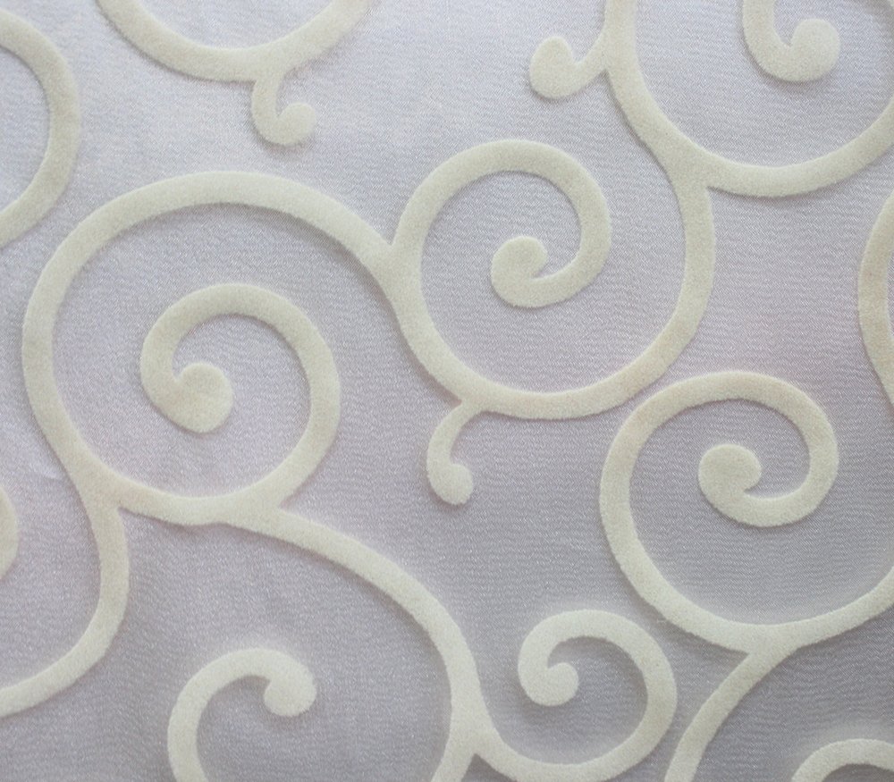 Organza Flocking Swirl Fabric 58" Wide Sold by The Yard (WHITE)