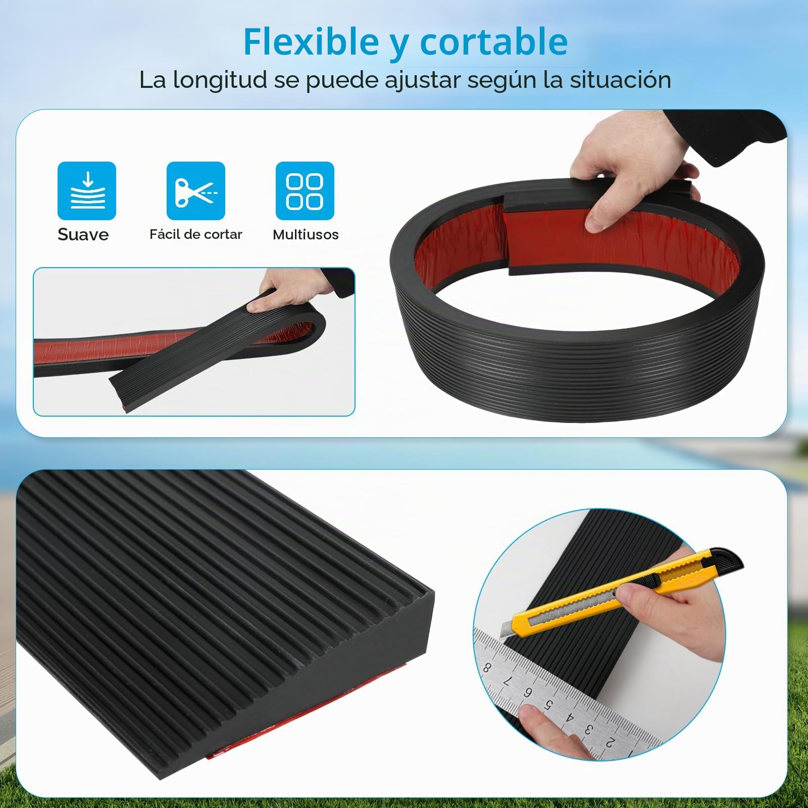 Rampa de umbral de puerta, 900 x 80 x (10-30) mm rampa de goma rampa de acceso, rampa para silla de ruedas carga de 800 kg para silla de ruedas, cochecito, andador o scooter eléctrico (3,0 cm de
