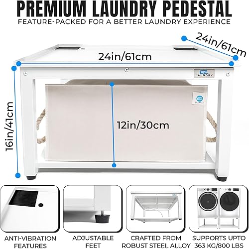 Miniatura 3 de Pedestales para lavadora y secadora  Pedestal universal de lavandería de 24 pulgadas, ergonómico de 16 pulgadas de altura, acero aleado, soporta 800