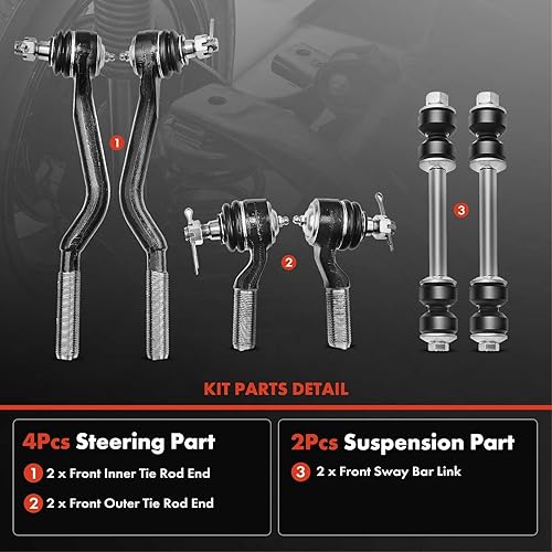 Miniatura 3 de A-Premium Juego de 6 barras estabilizadoras delanteras, extremo de barra de acoplamiento exterior interior, compatible con Nissan Frontier 1998-2004