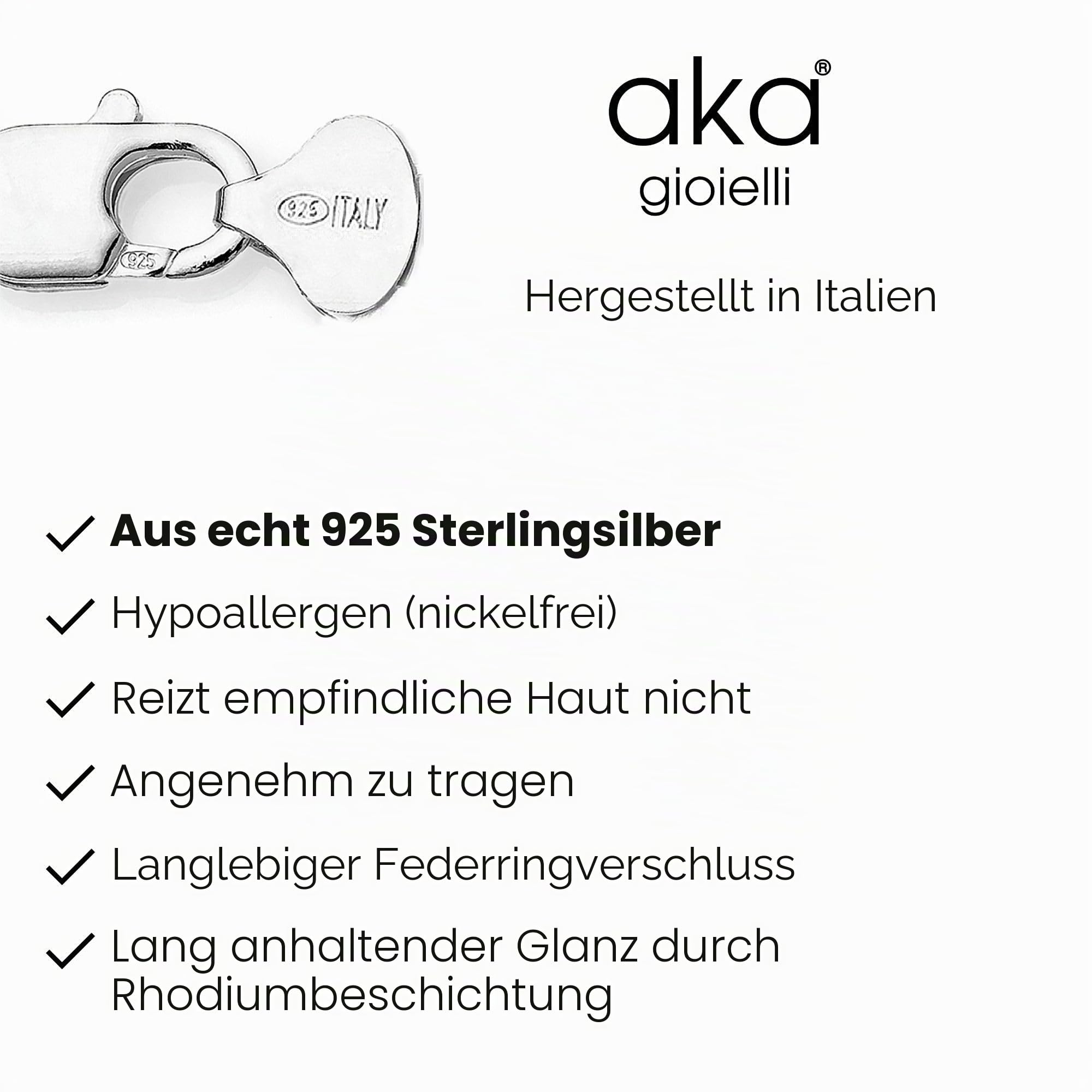 Aka Gioielli® - Panzerkette 3mm 925 Sterling Silber Rhodiniert - Silberkette Halskette Damen Herren Längen: 40 45 50 55 60 70 cm