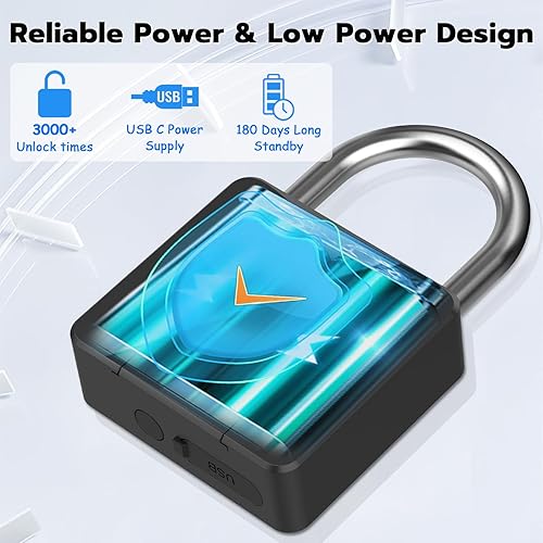 Miniatura 5 de Candado de huellas dactilares, Dhiedas Pad Lock con huella dactilar Bluetooth llave impermeable resistente cerradura de combinación para valla al