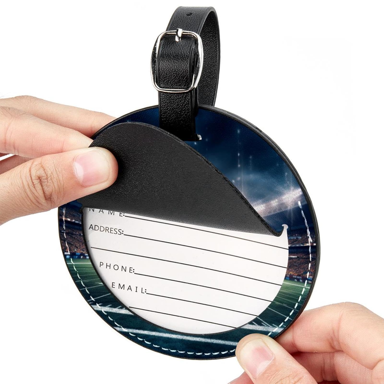 VTGHDEEQ Luggage Tag,Bag Tags for Luggage,Travel Suitcase Tags,American Football Soccer Stadium,2-Pc, 3.8x3.8 in, B9on9vnxatbq, Ix4h4tiqohff