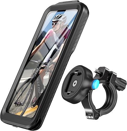 SPORTLINK Soporte para teléfono de bicicleta  Soporte de teléfono para motocicleta con funda impermeable, aluminio giratorio de 360liberación rápida