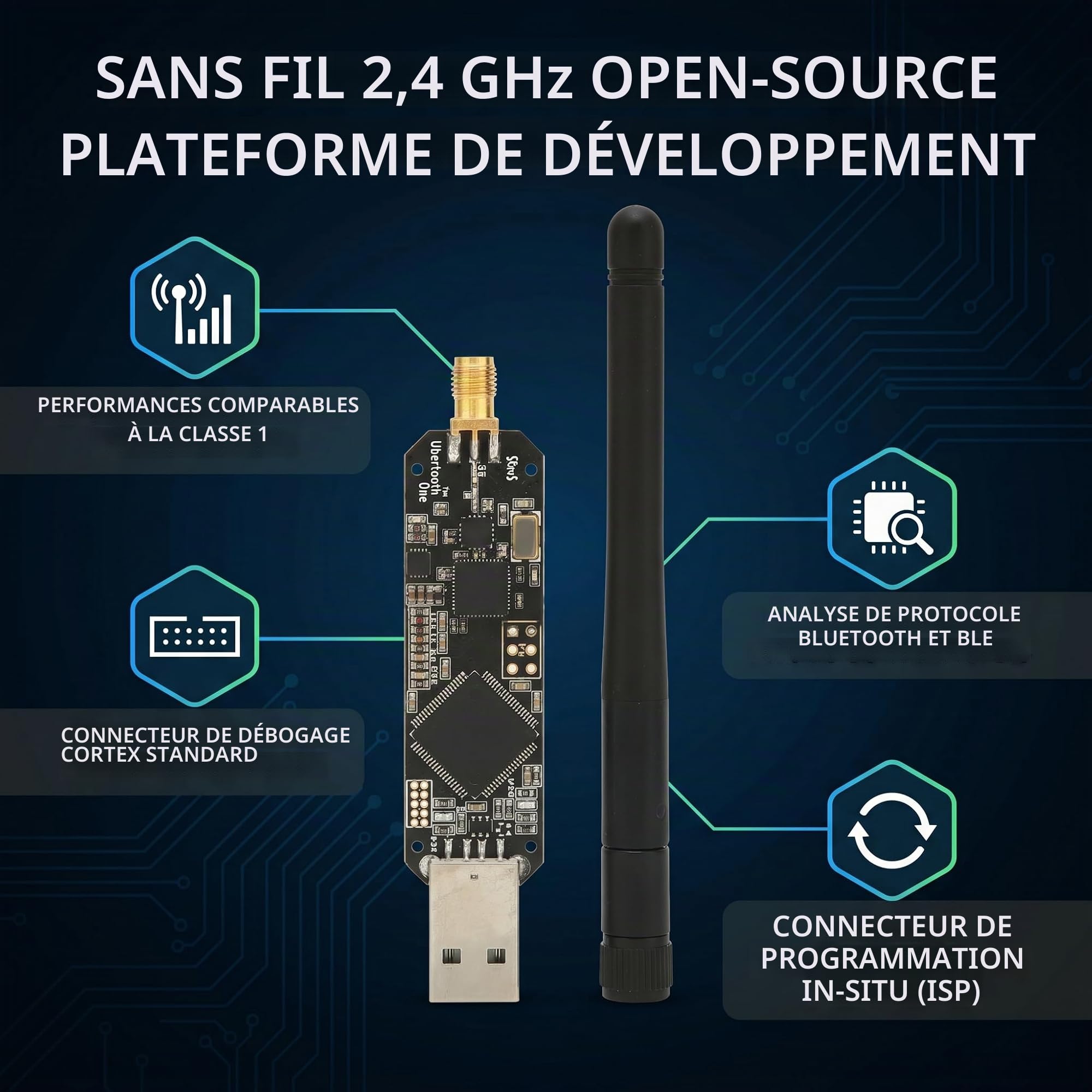 Ubertooth One Récepteur Bluetooth 2,4 GHz Classe 1 Longue Portée Analyseur Open Source pour Développement BLE et Sécurité avec Connecteur Cortex Debug