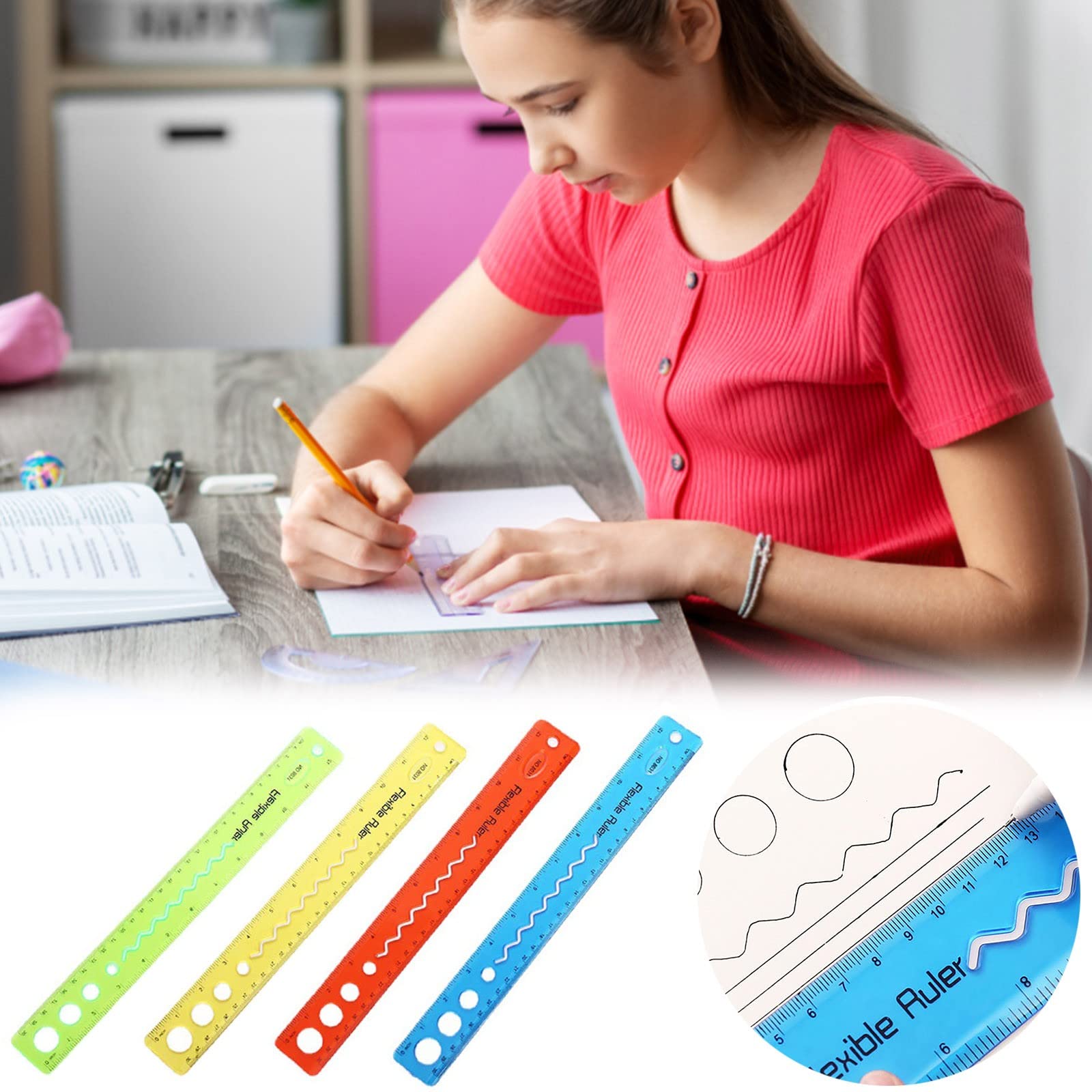 2 Righelli Flessibili 30 Cm In PVC - Viola E Blu, Per Scuola, Ufficio E Casa, Misure CM E Pollici - Foto 7