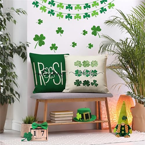 Miniatura 4 de MODOVOS Lucky Charm - Juego de 4 fundas de almohada de 18 x 18 pulgadas, diseño de trébol de whisky irlandés, decoración del día de San Patricio,
