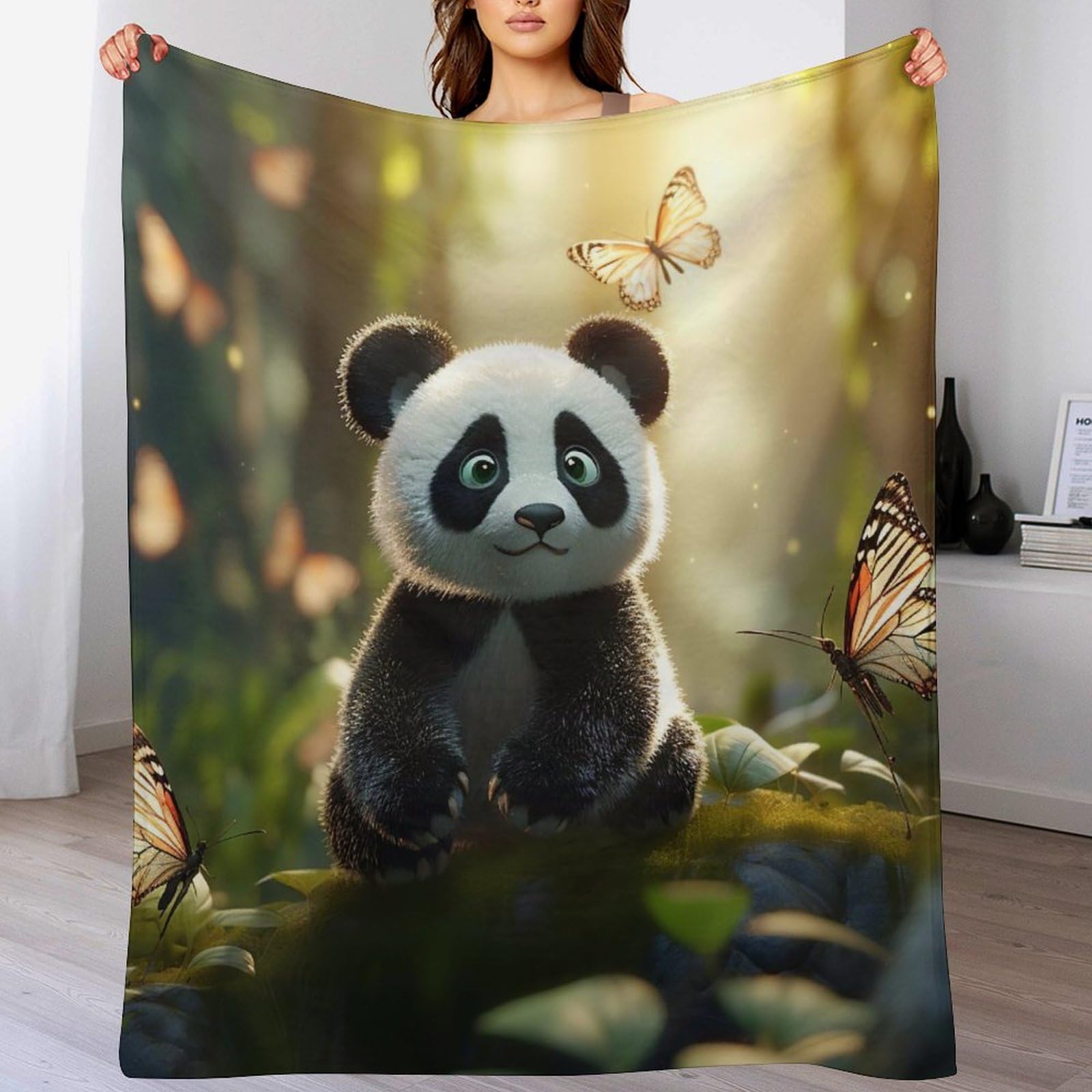 Couverture panda en flannel 100x130cm douce pour lit et canapé