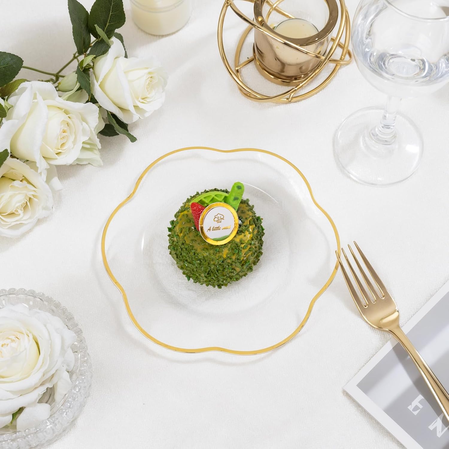 Liacere 100PCS Clear Plastic Plates-7inch Disposable Floral Clear and Gold Appetizer Cake Small Plates - Perfect for Wedding & Party & Holiday & Floral & Baby Show