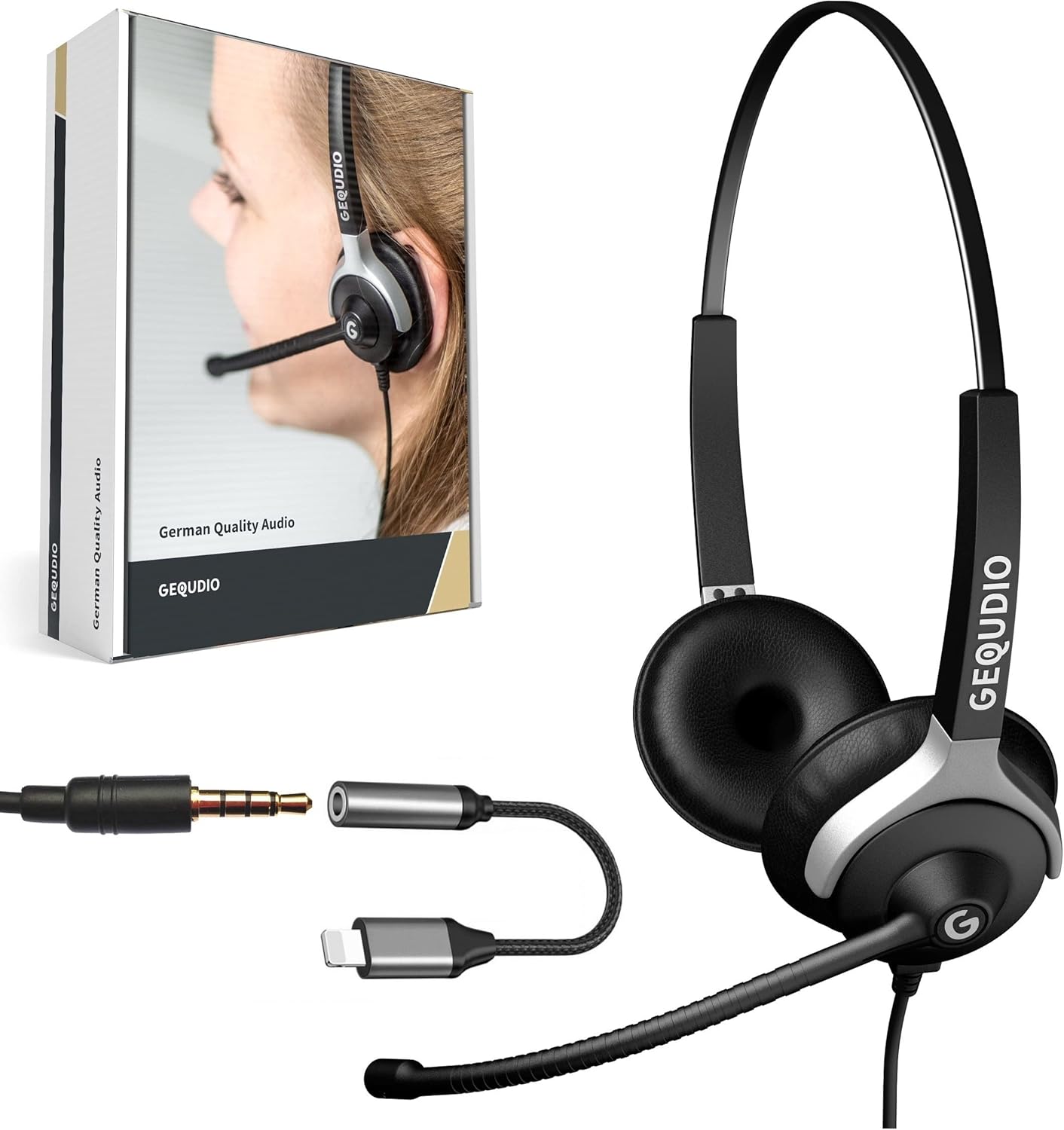 GEQUDIO Wired Headset with 3.5mm - Including Adapter Compatible with iPhone -14-13 -12-11 -X -XS -8-7 -SE (Pro/Max), Replacement Ear Pad, Microphone Cover - Lightweight (Duo)