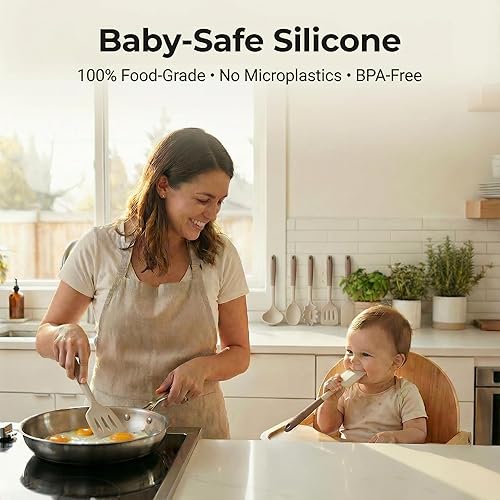 Miniatura 2 de Juego de utensilios de cocina de silicona, 6 piezas, antiadherentes, sin BPA, resistente al calor, 446 F, apto para lavavajillas, incluye espátula,