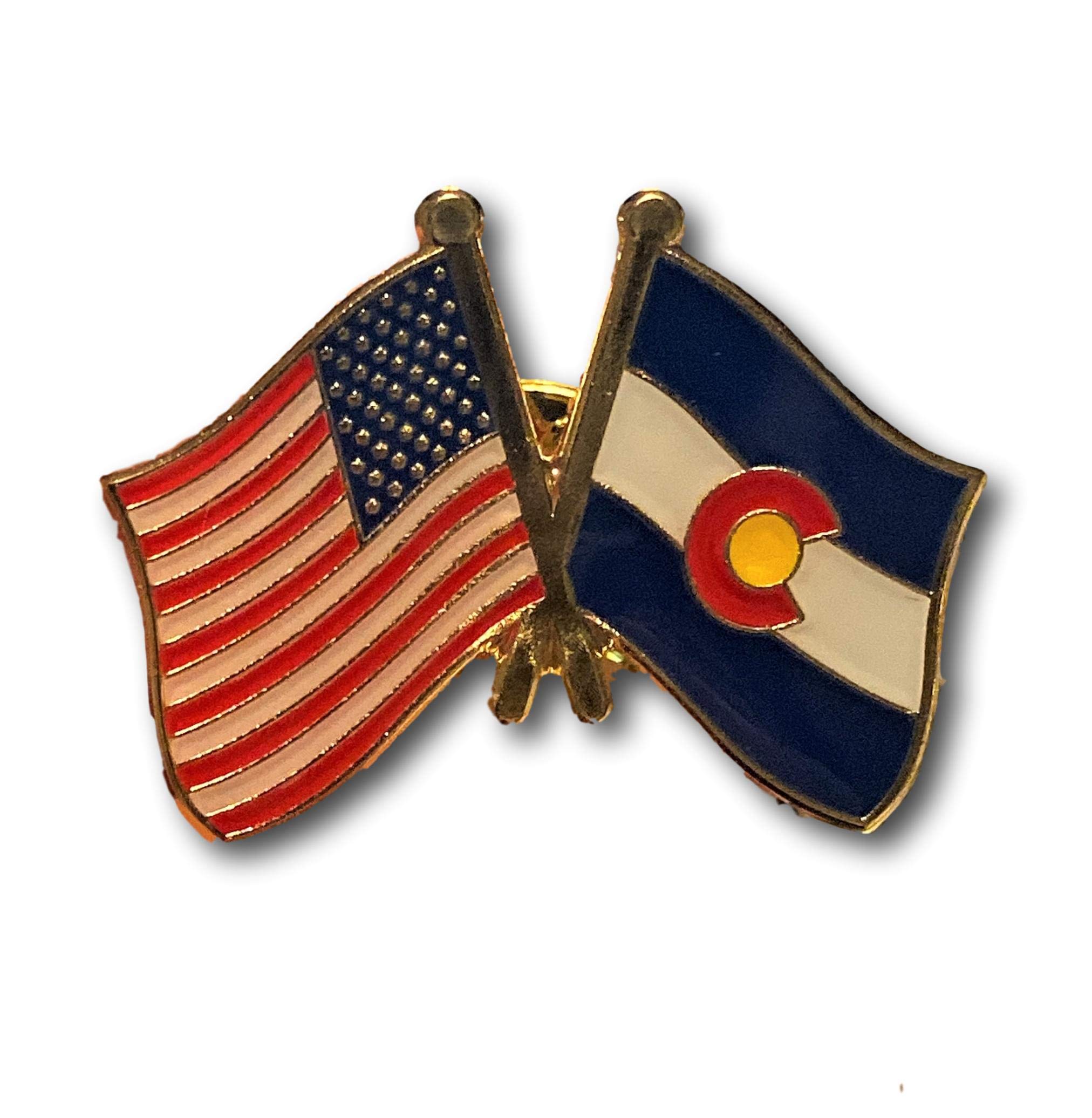 USA American States Crossed Friendship Flags Lapel Pin