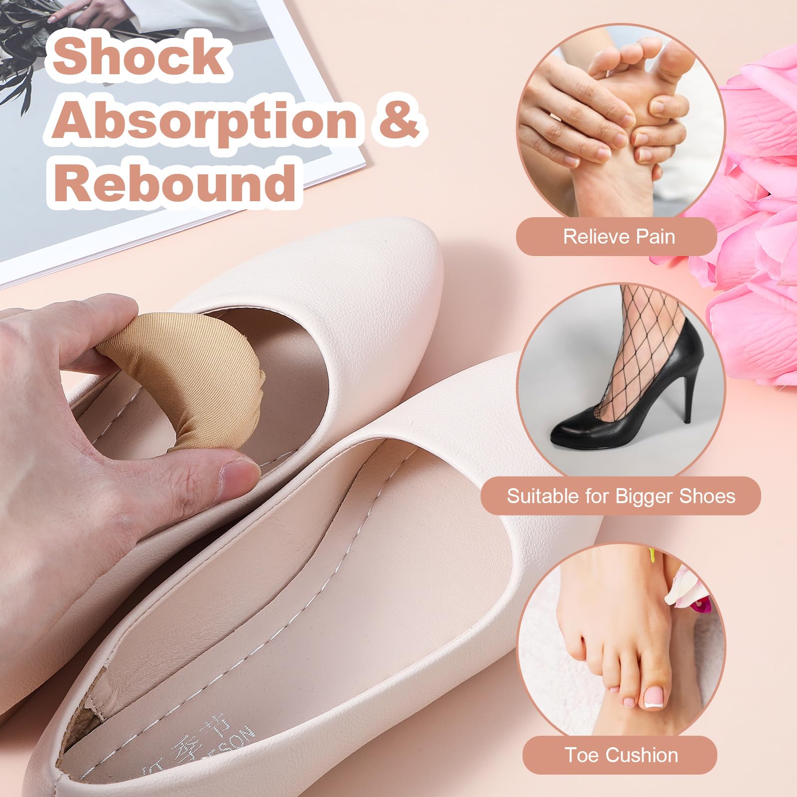 3 pares de rellenos de dedos, relleno de zapatos, unisex, transpirables, suaves, almohadillas para el antepié, relleno de zapatos para tacón alto, alivio del dolor de pies para mujeres y hombres