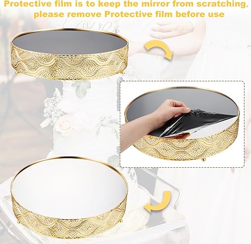 Miniatura 3 de Skylety Juego de 3 soportes redondos para tartas de boda de 10, 12 y 14 pulgadas, soporte de exhibición de postres de metal con espejo brillante,