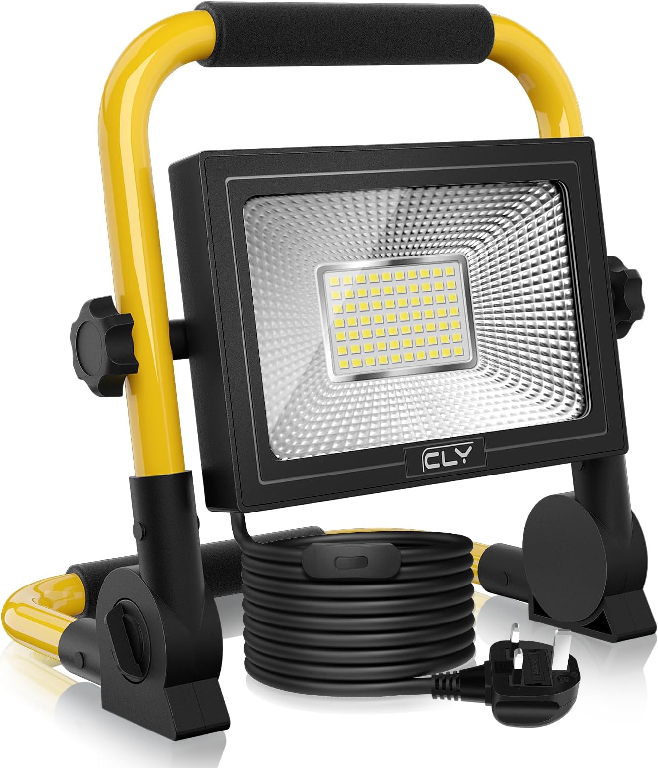 CLV 60W LED Work Light 5200LM, Job Site Light, Plug in Folding FloodLight, Portable Stand Work Lights Mains Powered LoftLight for Car Repairing Home Workshop Garage, 6500K Cold White 5M Wire with Plug