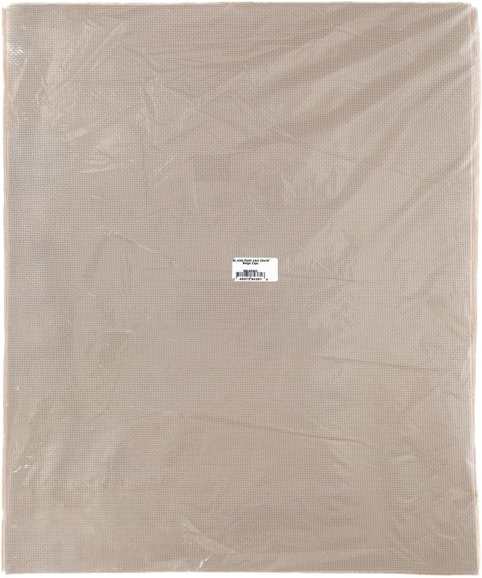 Essentials By Leisure Arts Aida Cloth, 14 Count, Beige, 12pc, Bulk, Cross Stitch Fabric, Embroidery Fabric, Cross Stitch Supplies for Crafting, Stitching, and Sewing Projects 15X18