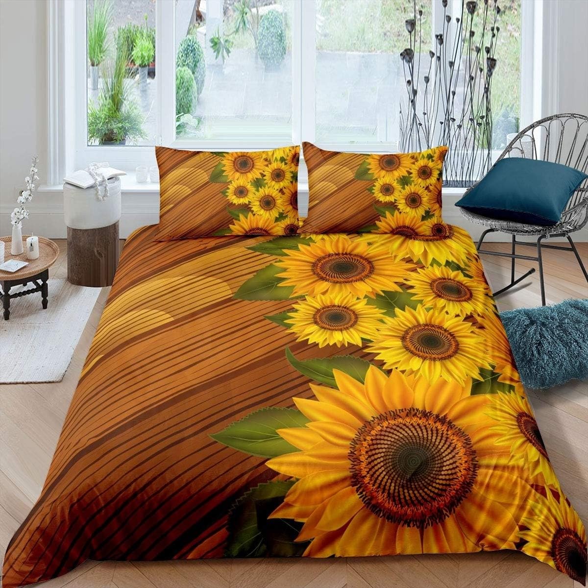 Housse de couette 140x200 tournesol en microfibre avec 2 taies d'oreiller