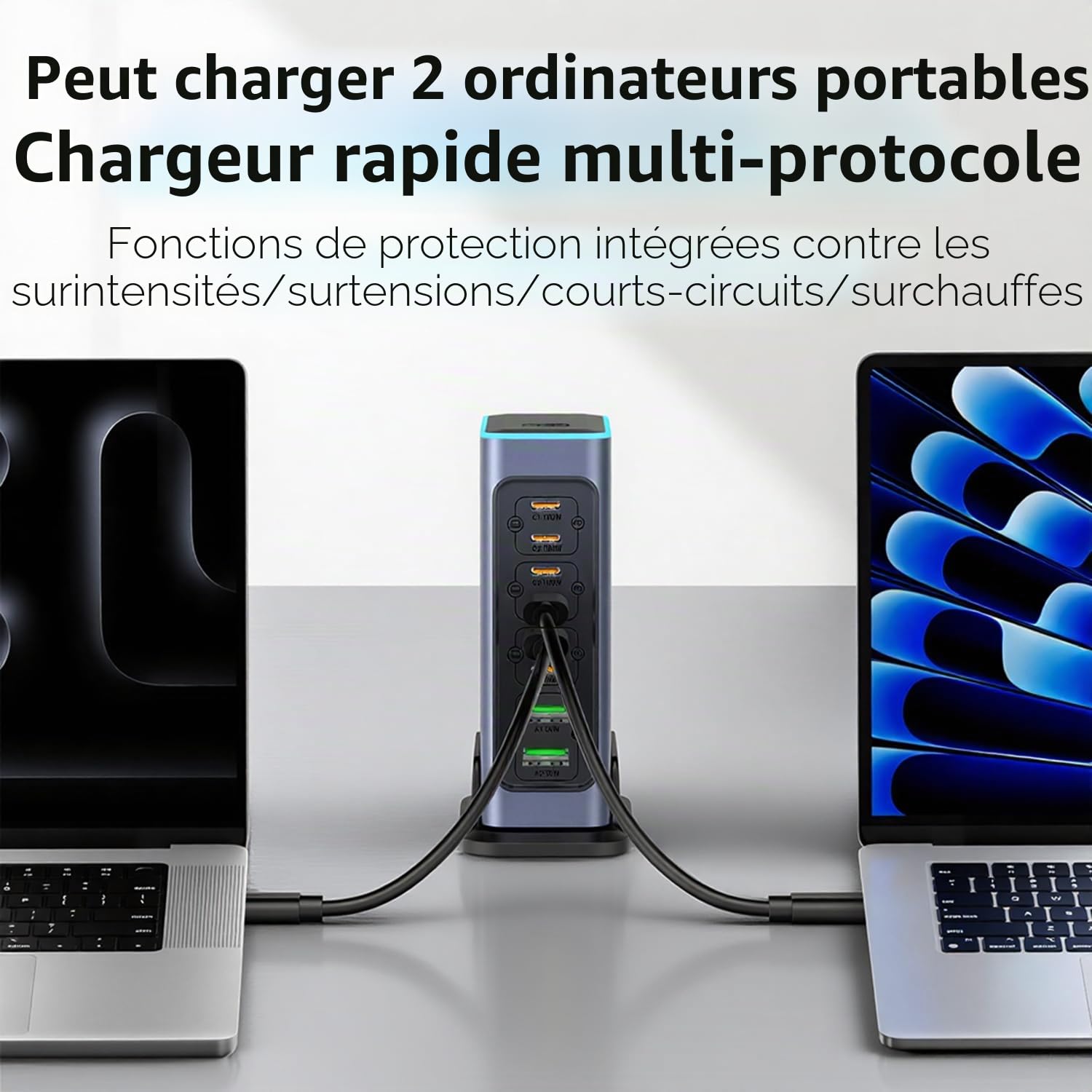 Chargeur USB C 660W à plusieurs ports, technologie GaN 8 ports, chargeur rapide PD 100W, hub de station d'alimentation USB, compatible avec ordinateur portable, MacBook/iPad/iPhone/Samsung