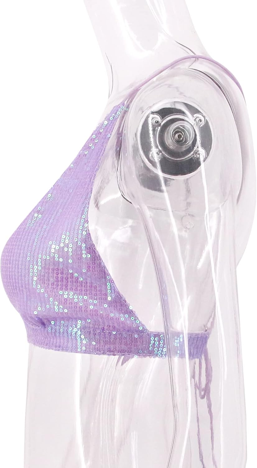 Women’s Sexy Sequin Crop Top V Neck Bandage Tank Top Bustier Cami Dance Bra Top for Club Rave - Image 2