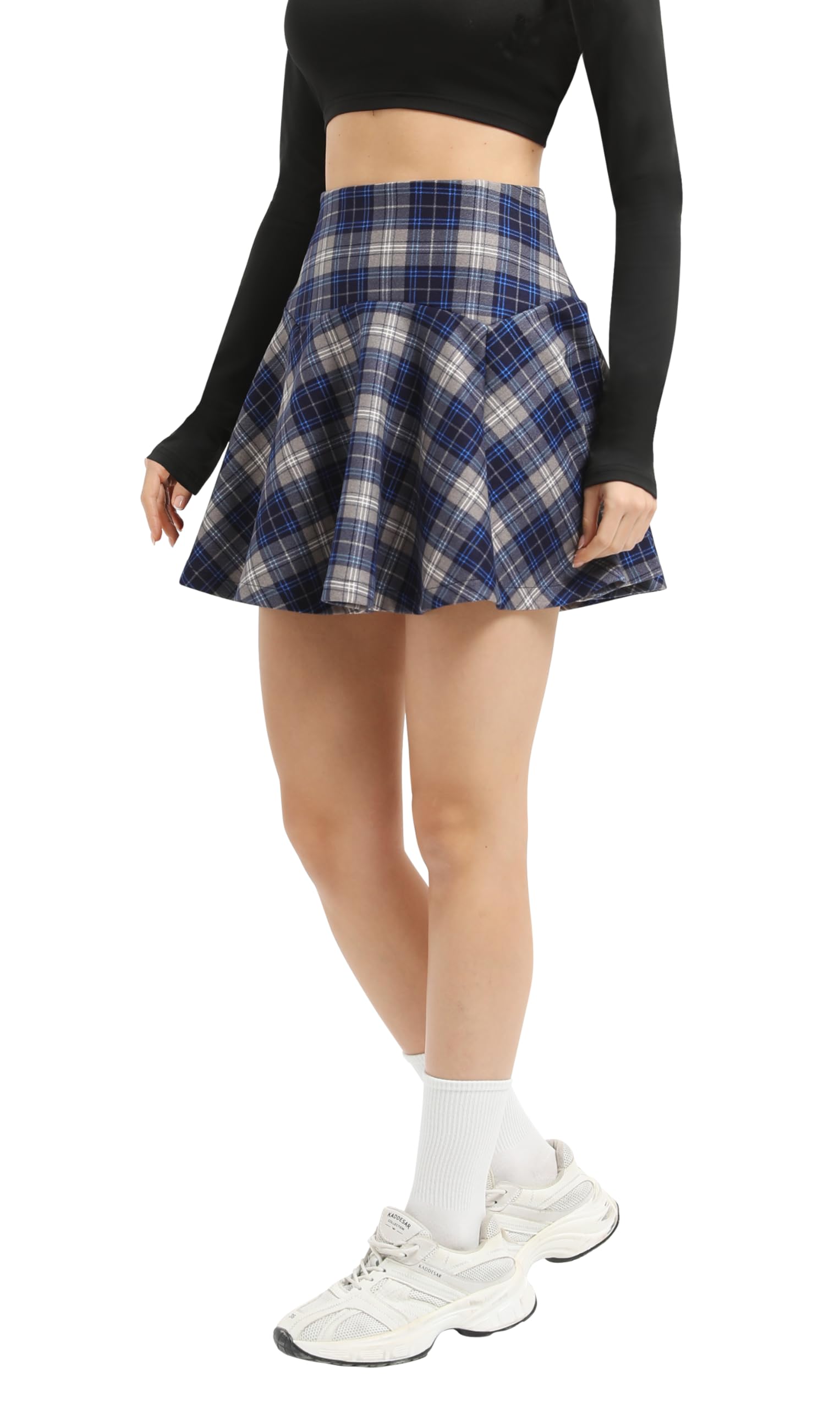 Urban CoCo Mini jupe patineuse évasée à carreaux taille élastique vintage pour femme