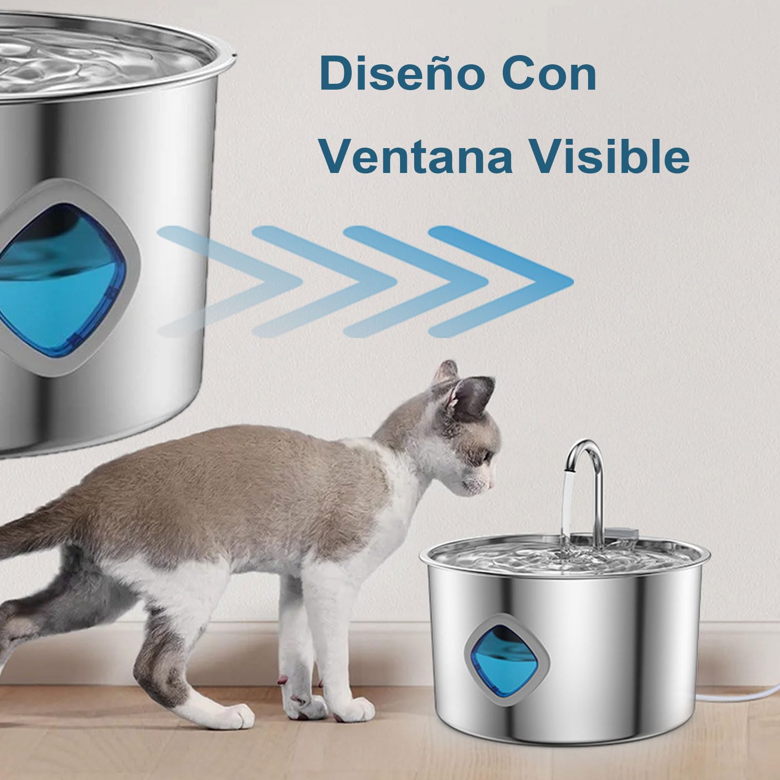 Cat Vitalis Fuente De Agua para Gatos, Fuente De Agua Gatos, 3.2L Acero Inoxidable, Automática Y Silenciosa De Gran (1PC Filtro de algodón)