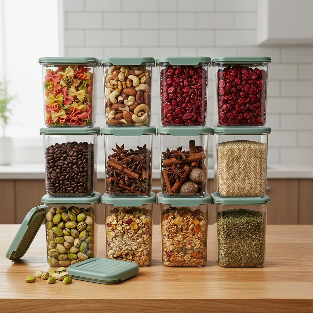 VOLTURI Air Tight Kitchen Storage and Containers for Pulses, Cereals, Grains, Dry Fruits, Pantry Organization, Kitchen Storage Box, Kitchen Accessories Items for Home, (1100 ML, Pack of 8)