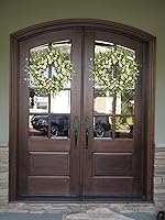 Vista 7 de Corona de primavera de margaritas artificiales de 24 pulgadas con hojas verdes de eucalipto, corona de granja para puerta delantera, pared y Blanco