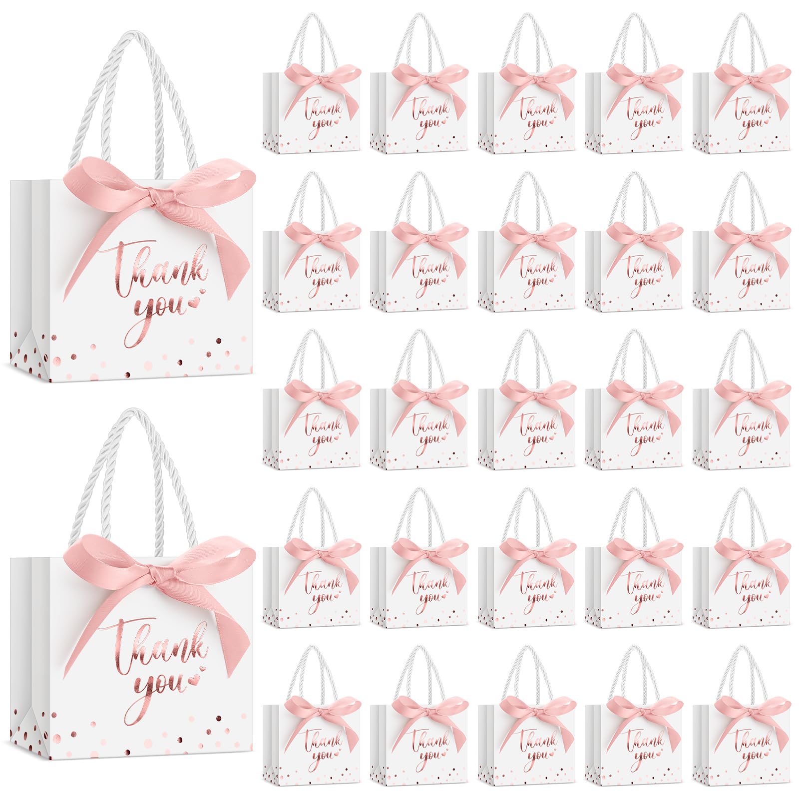 Jetec 15 Pcs Mini Paper Gift Bags Bulk 5.5x4.7x2.5'' Small Thank You Gift Candy Bag with Handle Party Favor Gift Bags with Bow Ribbon for Wedding Baby