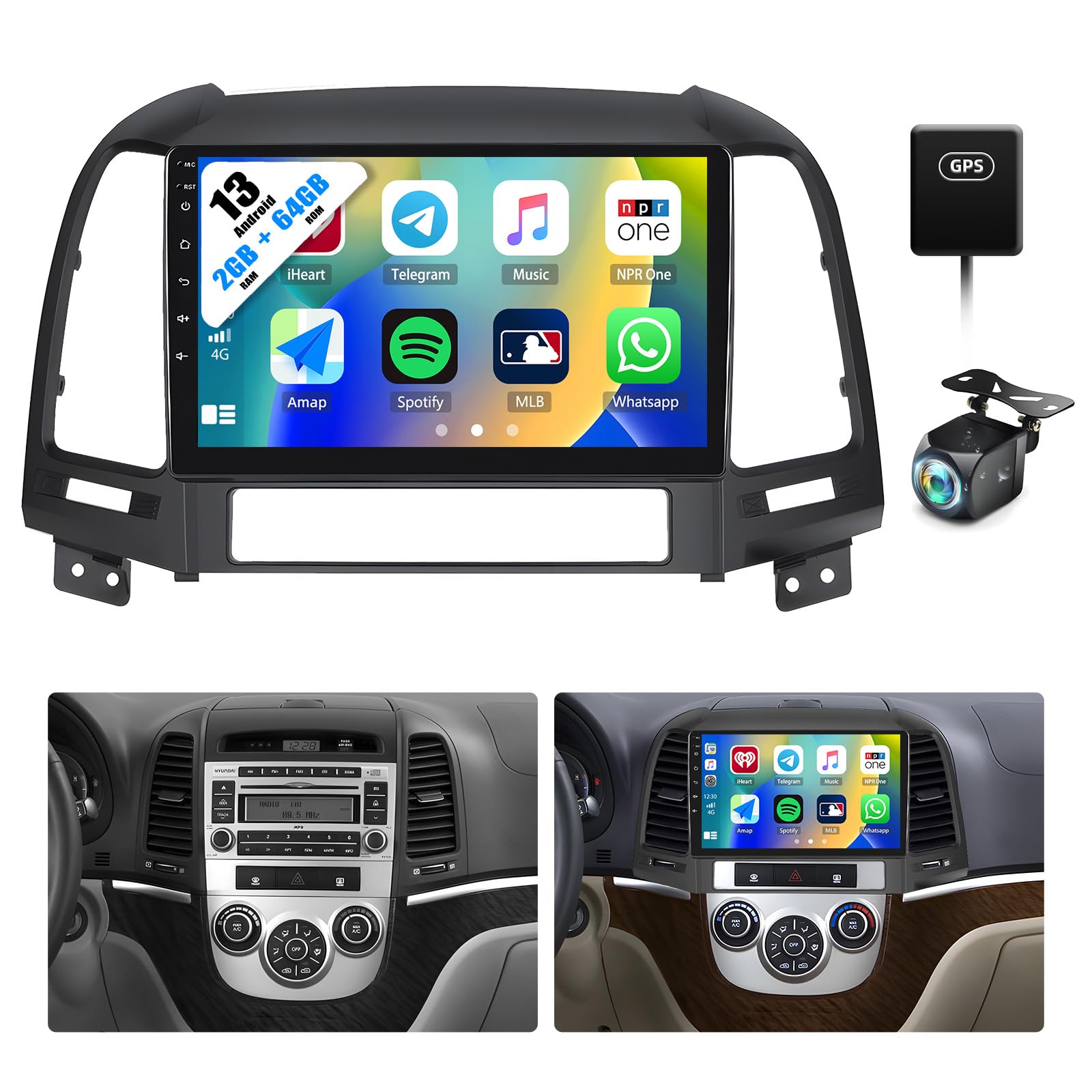 Amazon.com: [2+64G] Android 13 Car Stereo for Hyundai Santa Fe 2006 ...