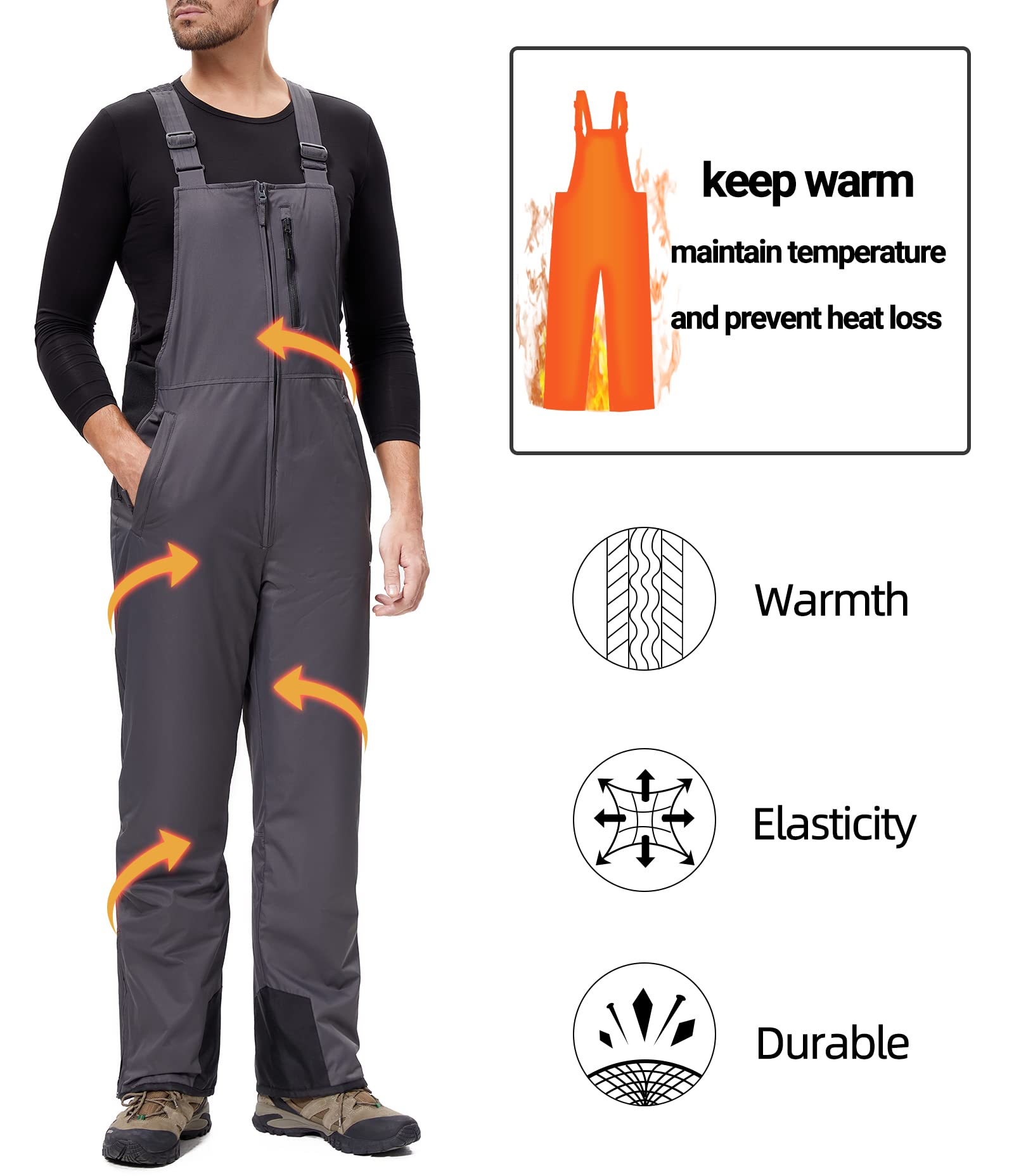 DAFENP Pantaloni Sci Uomo Inverno Salopette Neve Impermeabile Pantaloni Snowboard Isolata Antivento Caldo Pantaloni Softshell con Tracolla Regolabile e Tasche Multiple