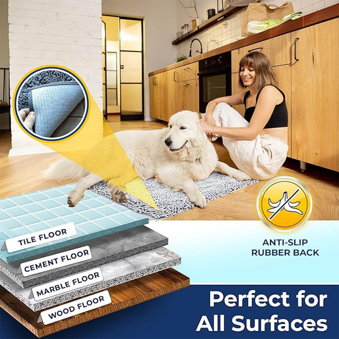 Muddy Mat Alfombras de baño de felpilla de microfibra de secado rápido, antideslizantes, lavables, extragruesas, suaves y altamente absorbentes, para baño, cocina y ducha, color blanco, XL, 59 x 35