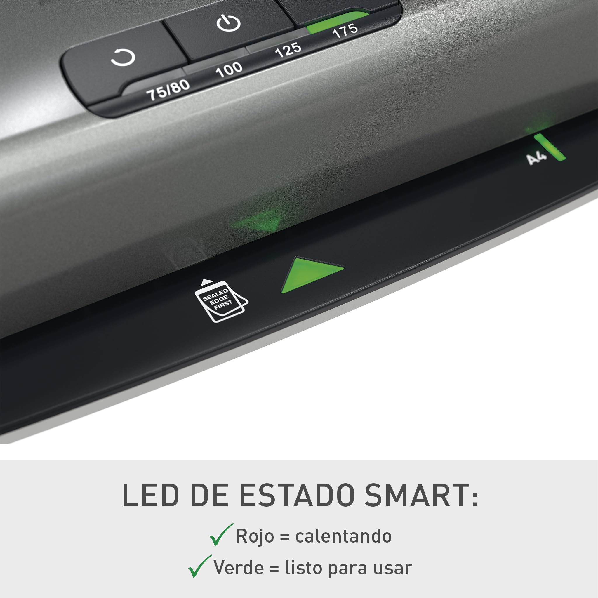 Leitz 75180084 -Plastificadora iLAM Office Pro A3, Calentamiento Ultra Rápido 1 Minuto, 75-125 Micras, Indicador LED Inteligente, Apagado Automático, Incluye 5 Fundas A4 para Plastificar, Gris/Blanco