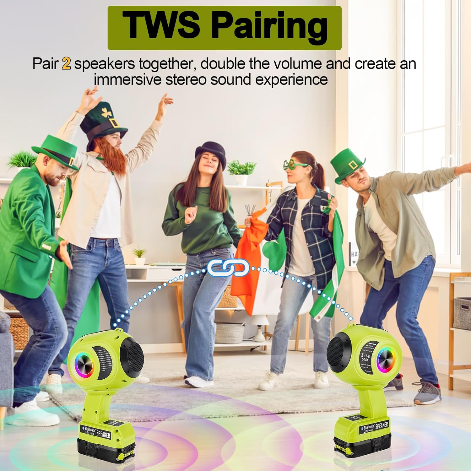 Wireless Bluetooth Speaker Compatible with Ryobi ONE 18v Battery, TWS Paring, BT5.3, AUX TF USB Input, Portable Bluetooth Speaker Wireless for Home Jobsite Party Outdoor(No Battery) - Image 3