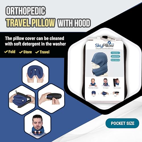 Miniatura 2 de SkyPillow - Almohada ortopédica de viaje para el cuello con capucha para dormir, evita calambres y dolor en el cuello. Almohada de espuma