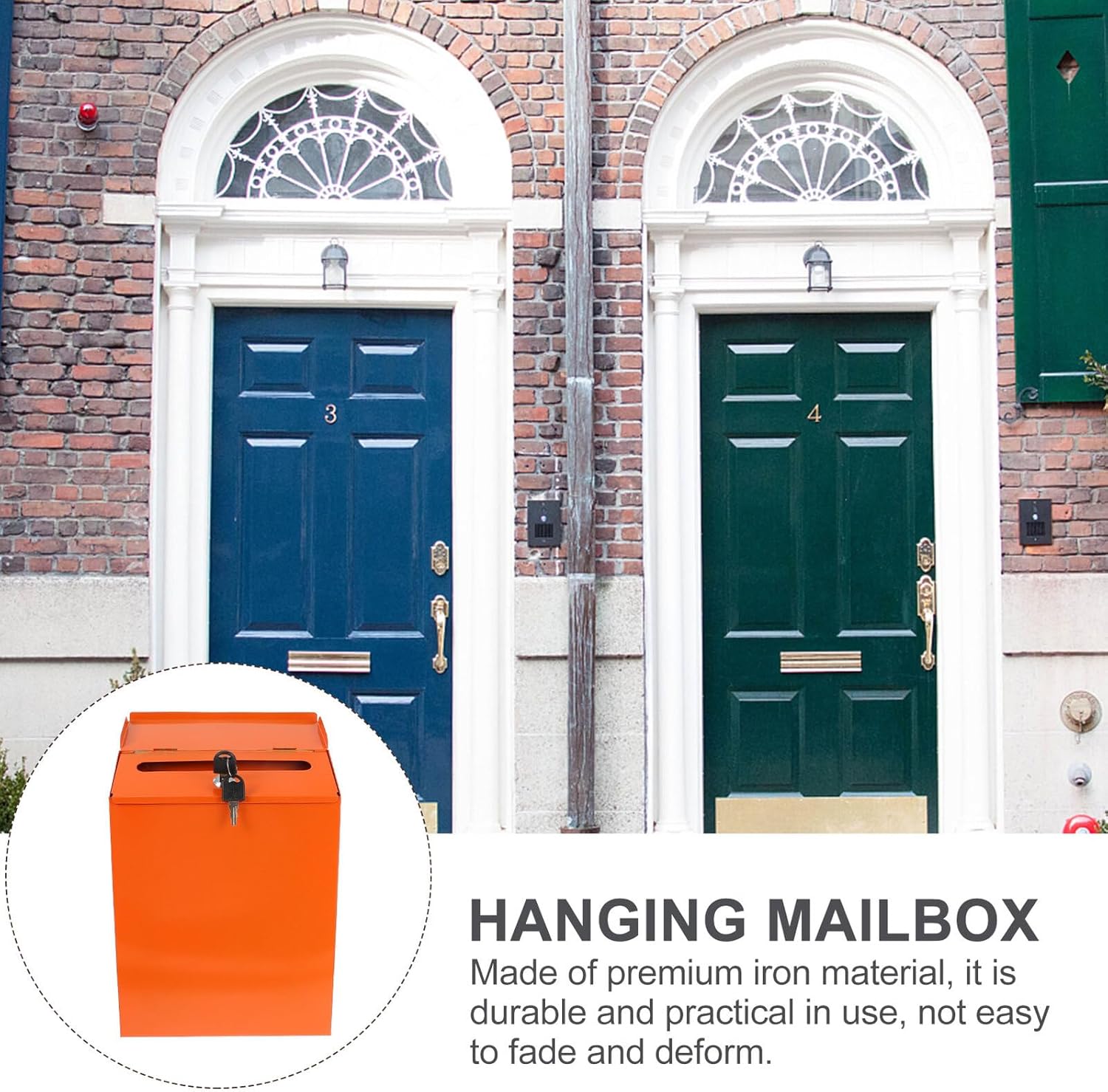 Wall-Mount Mailbox with Lock European Style Iron Suggestion Box for Office Home Outdoor Use Graffiti-Friendly Orange Finish