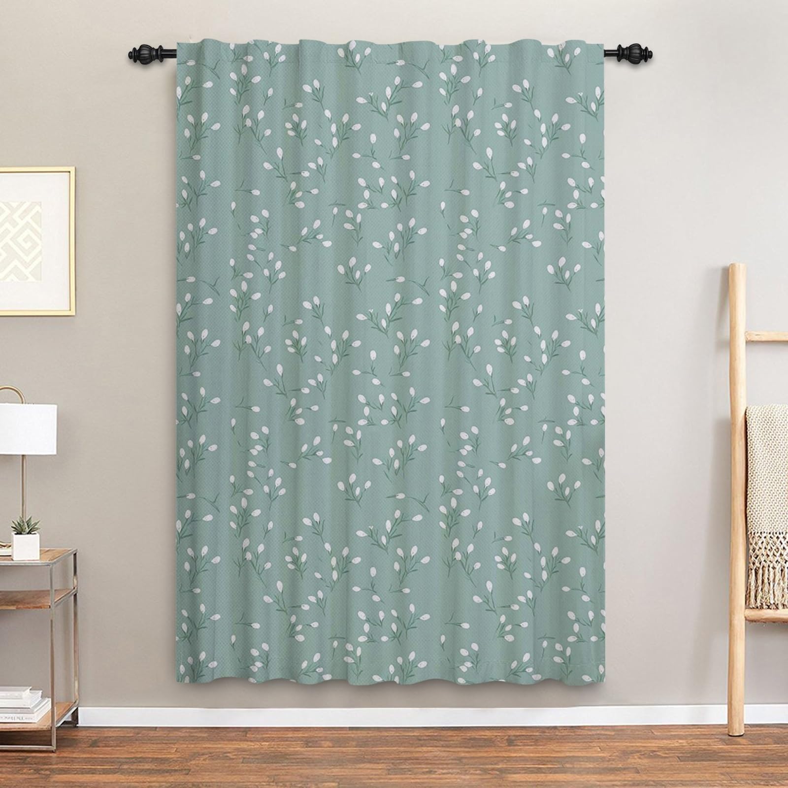ggaimwf Plant Print Curtains Drapes Green Botanical Watercolor Floral Curtains Nature Themed Window Decoration Living Room Bedroom Patio Balcony Door Thick Curtain with Tape Top 117x229cm 1 Panel - Image 2