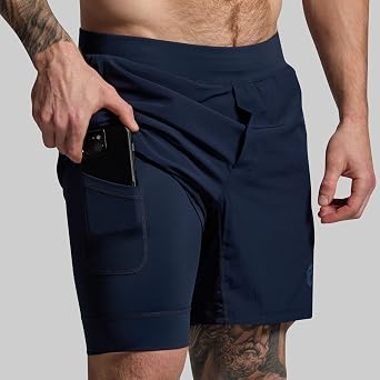 Born Primitive Men's Versatile Short with Compression 7 | Lightweight Athletic Training Stretchy Activewear Bottoms with Liner & Pockets