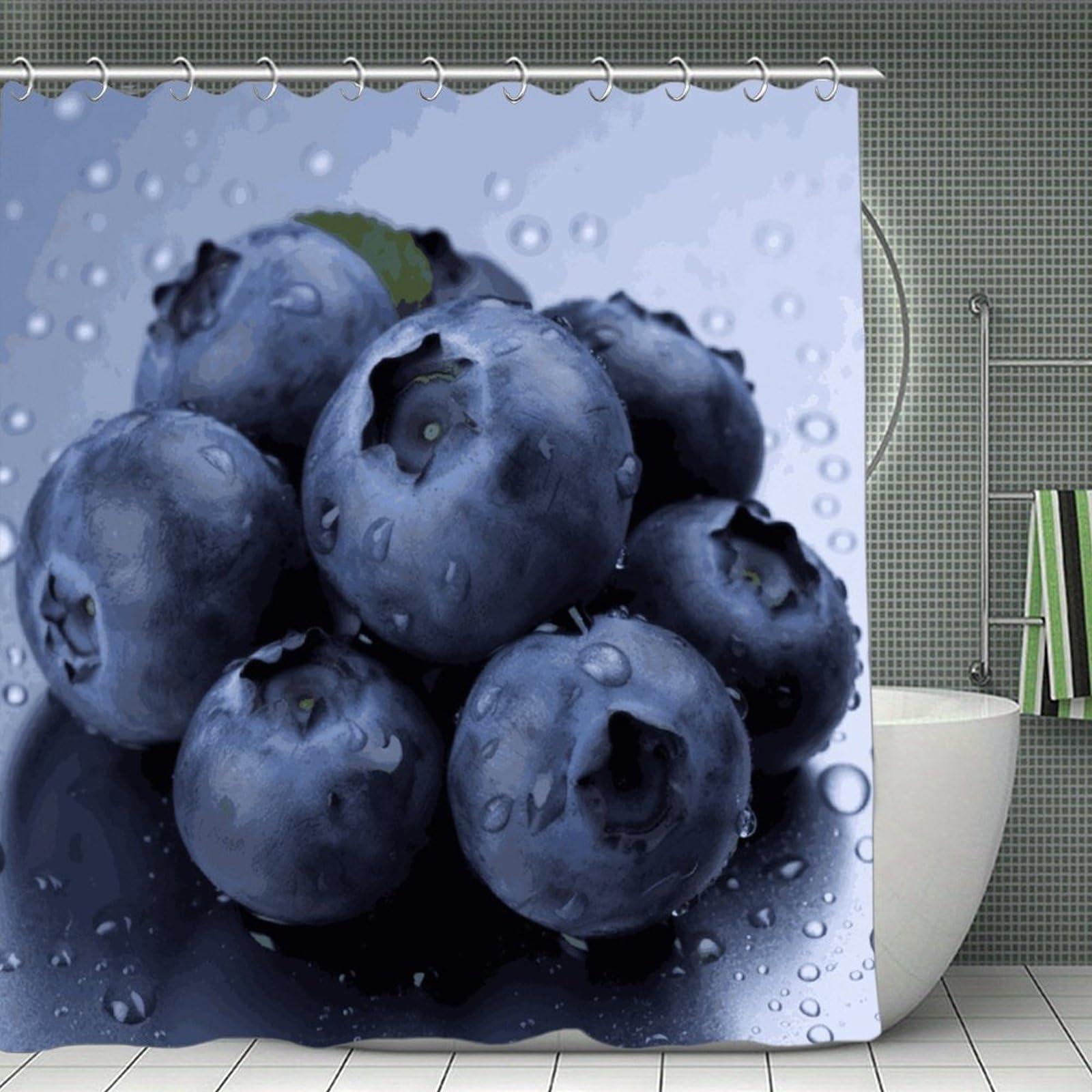 MUSM Blueberry Shower Curtain with Hooks Durable Thick Waterproof Bathroom Shower Curtains Fashion Funny Magic Decor Bath Curtains for Bathtub Shower Partition 71"x71"