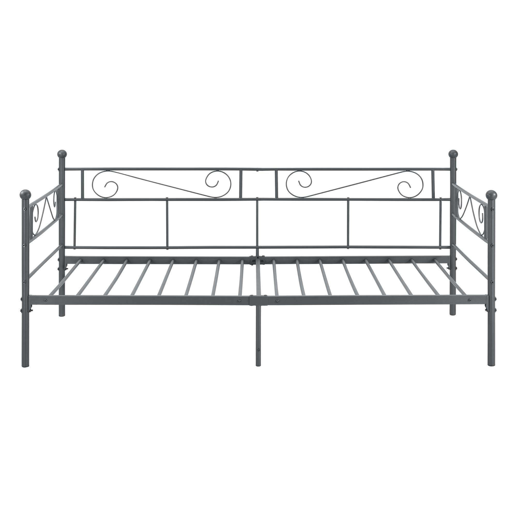 [en.casa] Struttura Divano in Metallo a 2-3 Posti Seduta con Schienale e Braccioli Decorativi Letto Singolo in Acciaio 90x200 cm Sofà per Soggiorno Camera da Letto Ospiti - Grigio Scuro Opaco