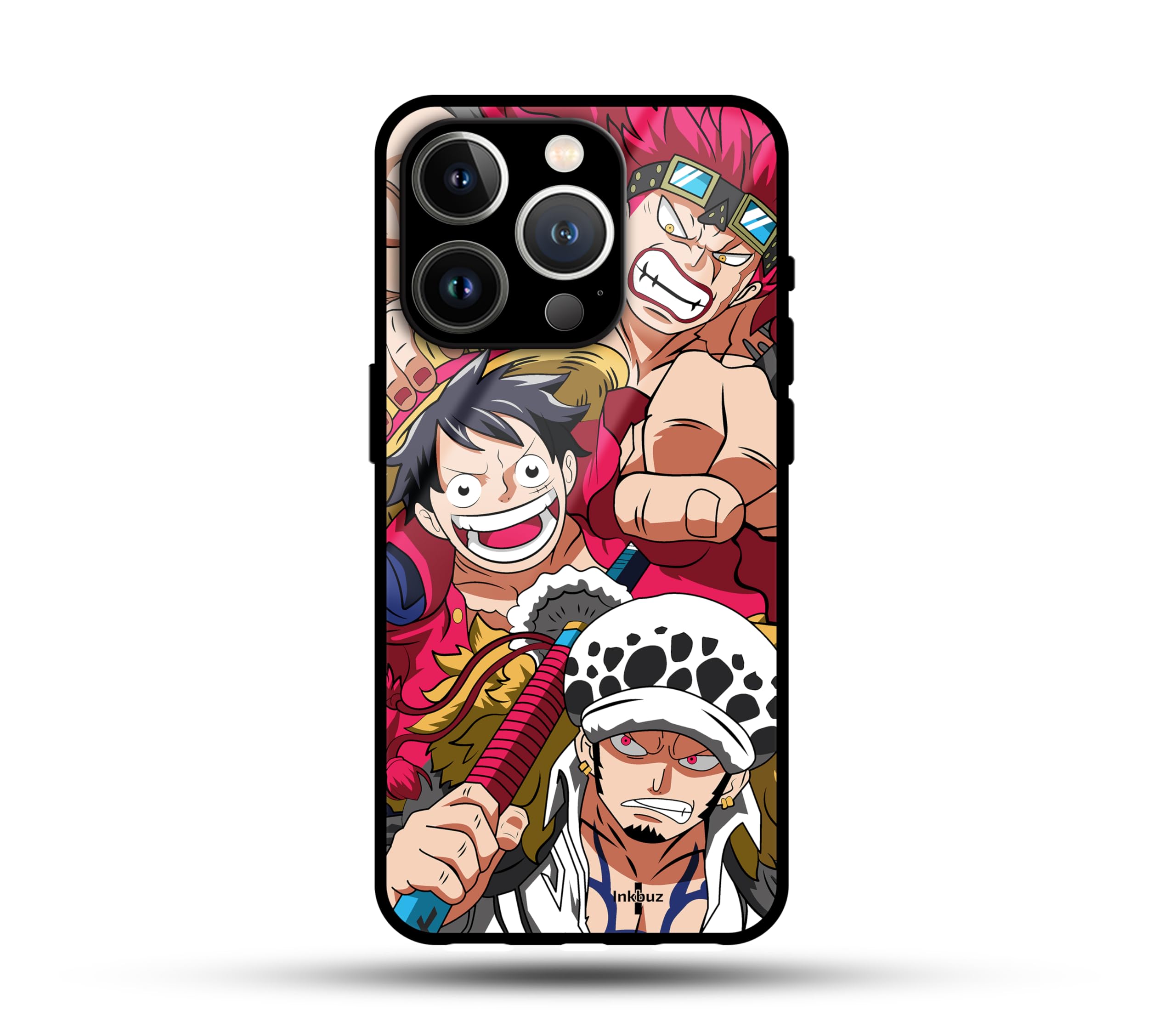 B Mart Monkey D.Luffy - Trafalgar D.Law - Eustass Kid The Worst Generation Pirates One Piece Anime iPhone Back Case | Strong Glass Cover | Camera & Edge Protection (14 Pro)