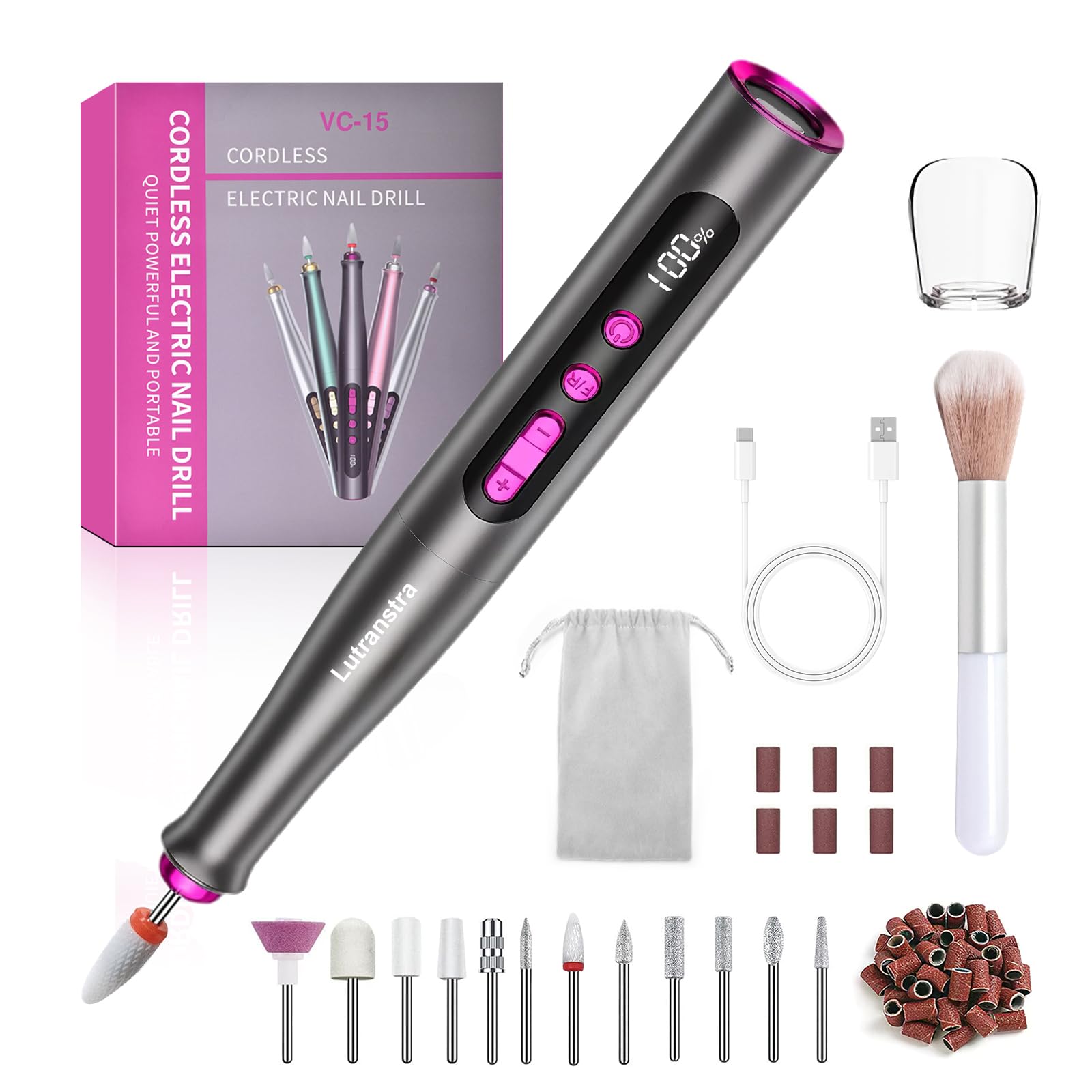 torno para uñas profesional 35000 rpm, limas de uñas profesionales electrica, set de manicura y pedicura USB inalámbrico a batería, pulidor uñas nail drill