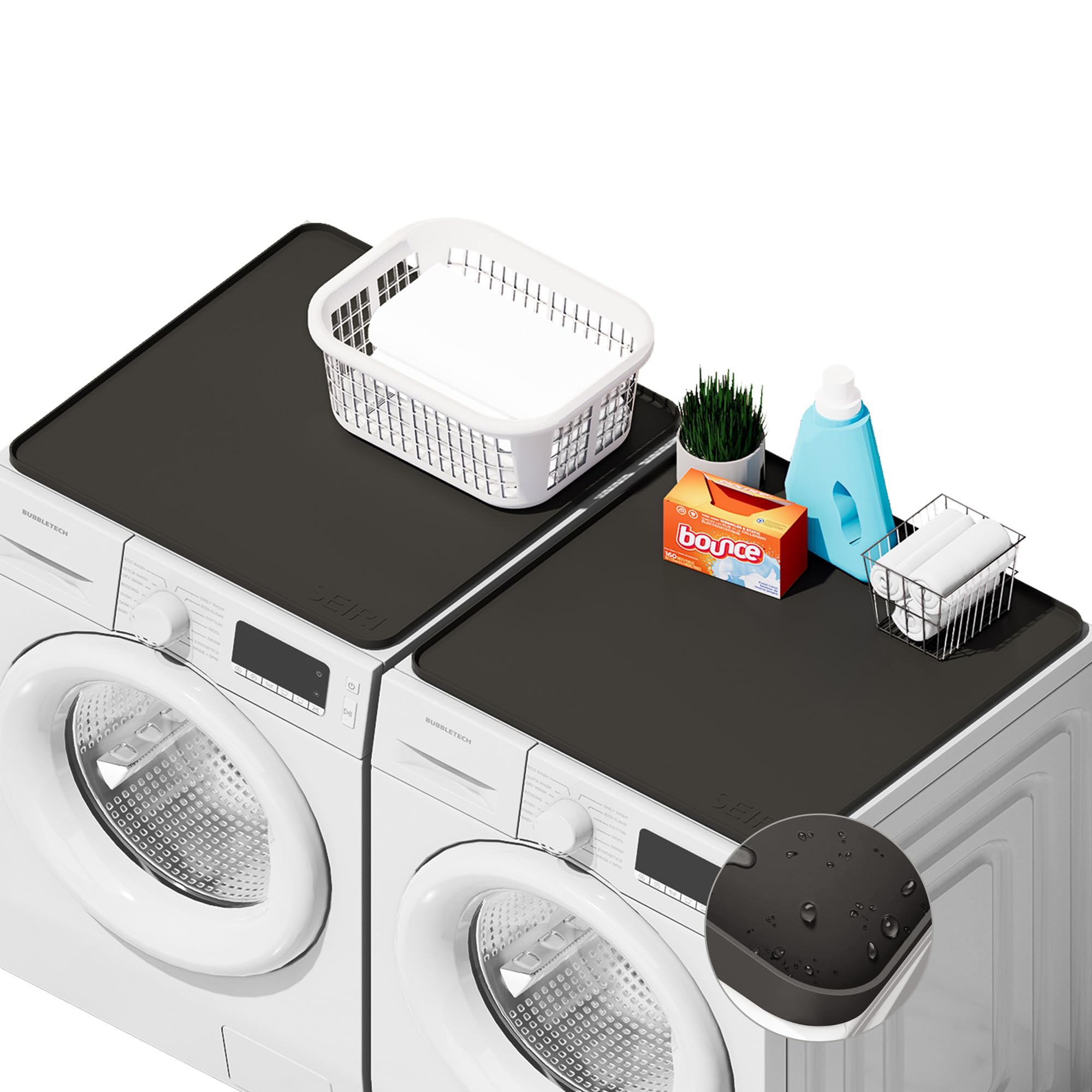 SEIRI 2pcs Washer and Dryer Covers for The Top, 26" x 26" Silicone Dryer Top Protector Mat Non-Slip Waterproof Washing Machine Cover Protector Top Load for Laundry & Kitchen (Dark Gray)